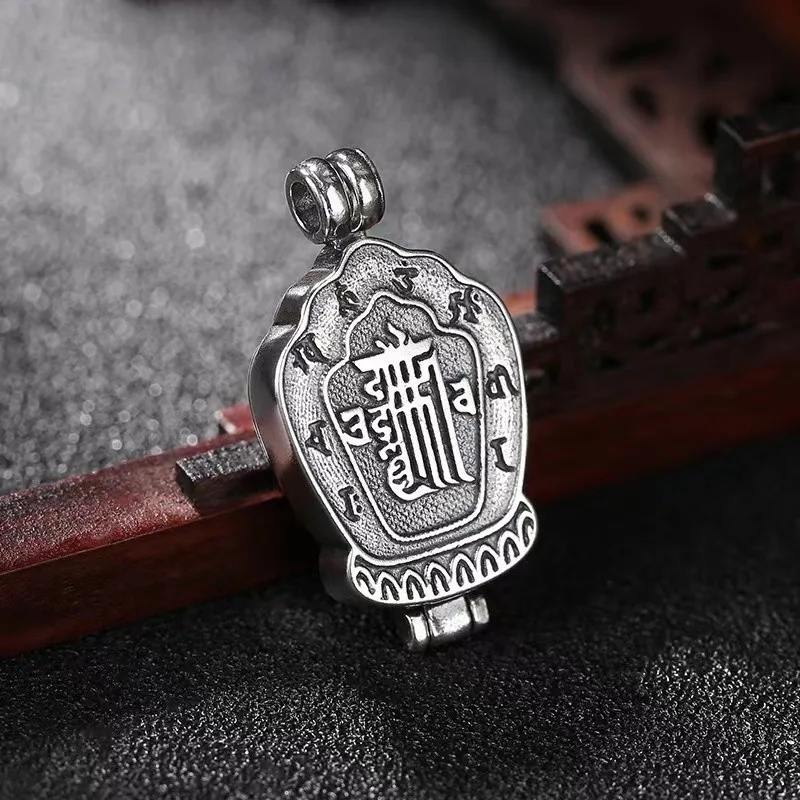 

Thai silver vintage accessories Six Character True Words Box pendant necklace for men Shurangama Mantra that can open men chain