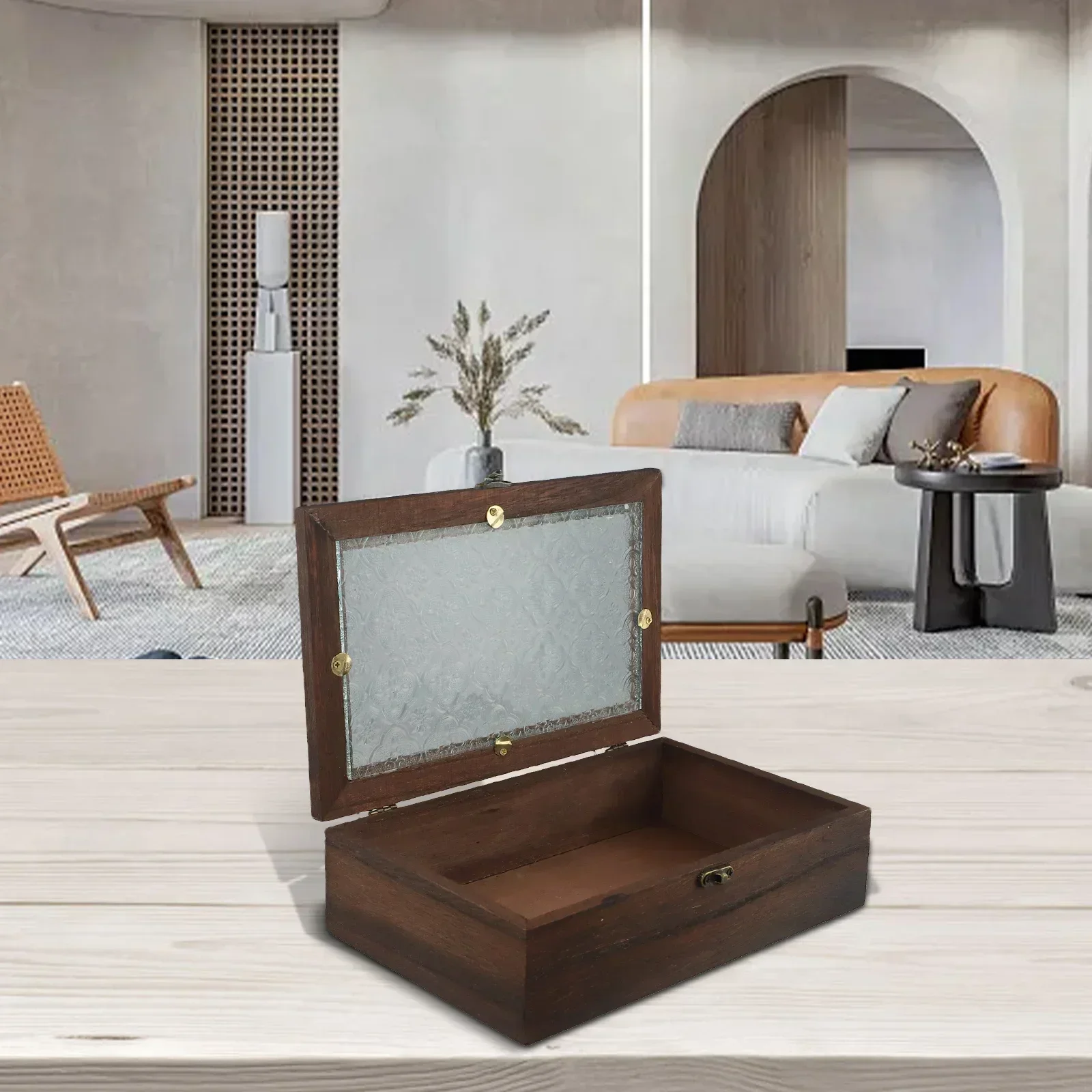1x Haitang цветок стеклянный ящик для хранения винтажный шкаф из цельного дерева