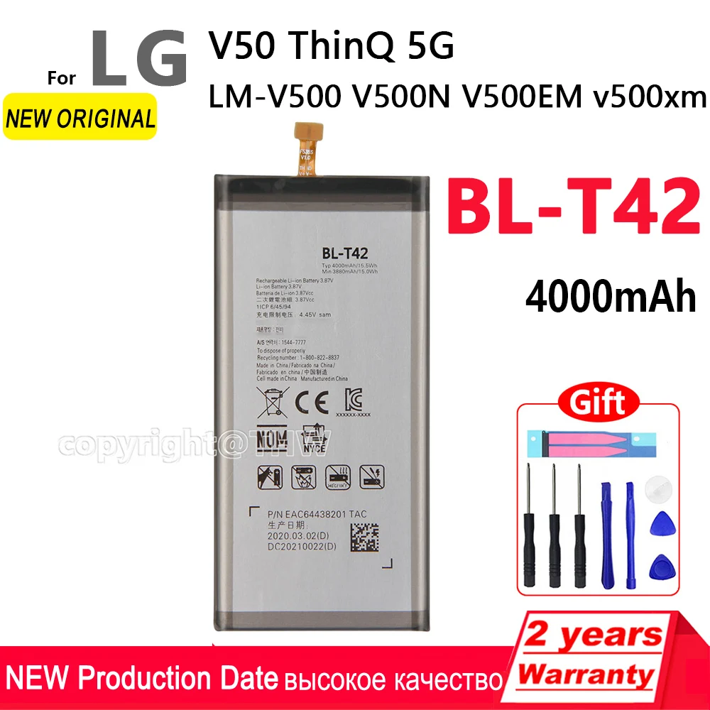 100% Оригинальный аккумулятор 4000 мАч BL-T42 для LG V50 ThinQ 5G V50ThinQ BL T42 LM-V500 V500N V500EM v500xm с инструментами + номер отслеживания