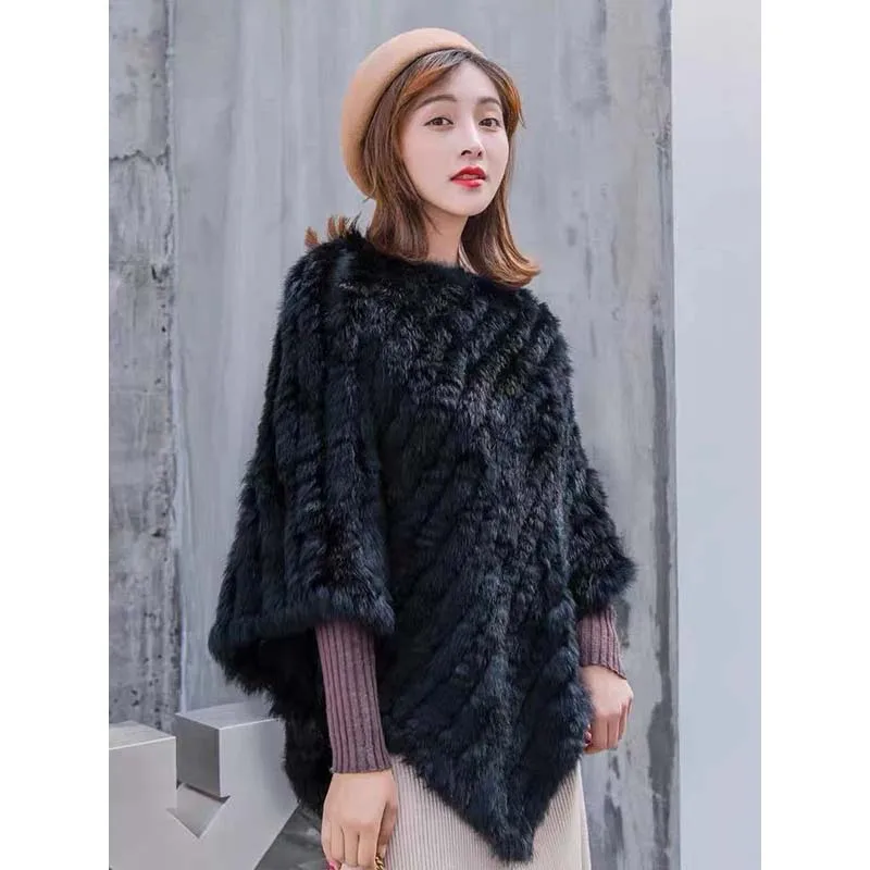 New Winter Solid Color Rabbit Fur Tassel Coat Women Fashion Warm Fur Coats Outerwear Fake Fur Shawl Knit Women Clothing