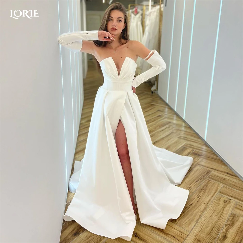 LORIE однотонные белые свадебные платья с открытыми плечами глубоким вырезом без