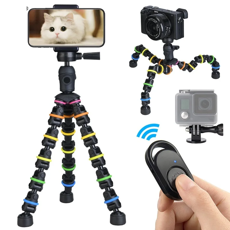 

Tripod for Phone with Mobile phone Holder Gopro Mount, Mini flexible Desk Tripod with Remote for SmartPhone/Camera/Tablet