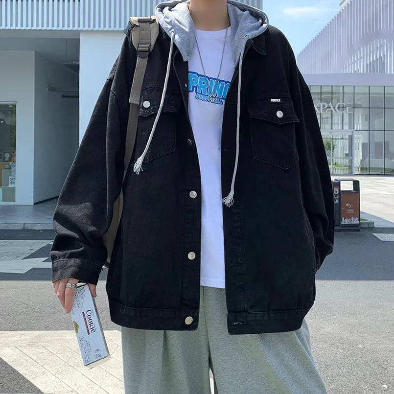 Джинсовая куртка мужская оверсайз с капюшоном модный жилет из денима в стиле