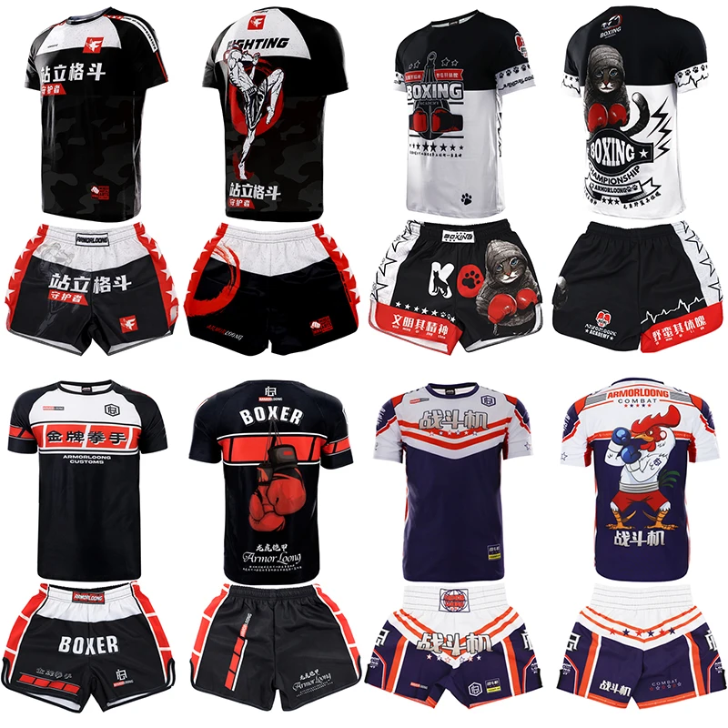 

Muay Thai Shorts Men MMA T Shirt BJJ Rashguard Jiujitsu Gym Martial Arts Tiger Boxing Shorts Fight Kickboxing Shirts Set Women