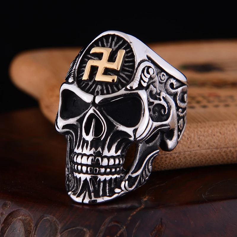

Vintage Skull Ring Men's Punk Hip-Hop Fashion Personality Cross Carved Retro Jewelry Accessories Gothic Style Wholesale
