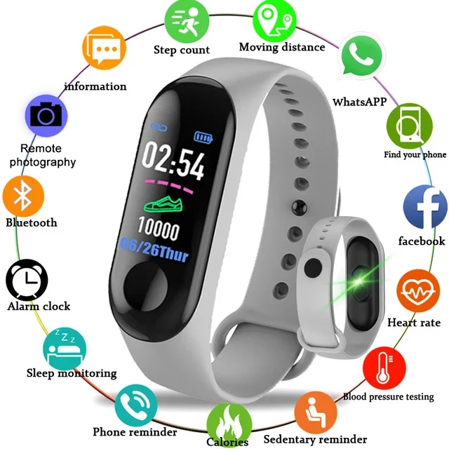 

Fitness Wristwatch M3 Color Screen Smart Sport Bracelet Activity Running Tracker Heart Rate For Children Men Women Watch Hours