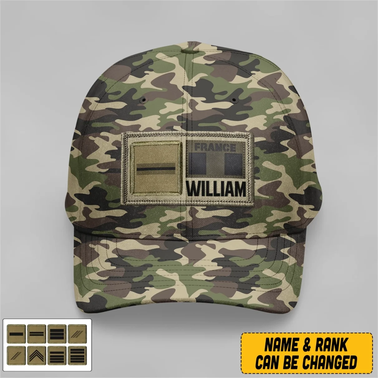 

French Custom Rank Name 3D Print Baseball Cap Military Camouflage Soilder Army Flag Men's Outdoor Boonie Hat