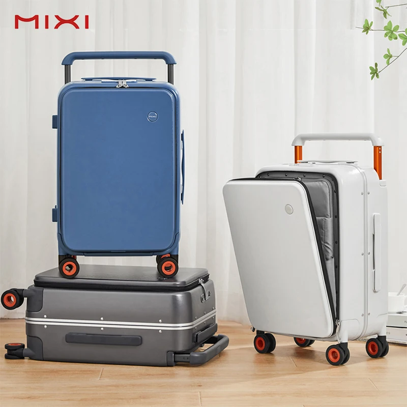 Mixi 2022 New Design Wide Handle Suitcase Men Carry-On Luggage Women Travel Trolley Case 20 Inch Cabin PC Aluminum Frame M9275