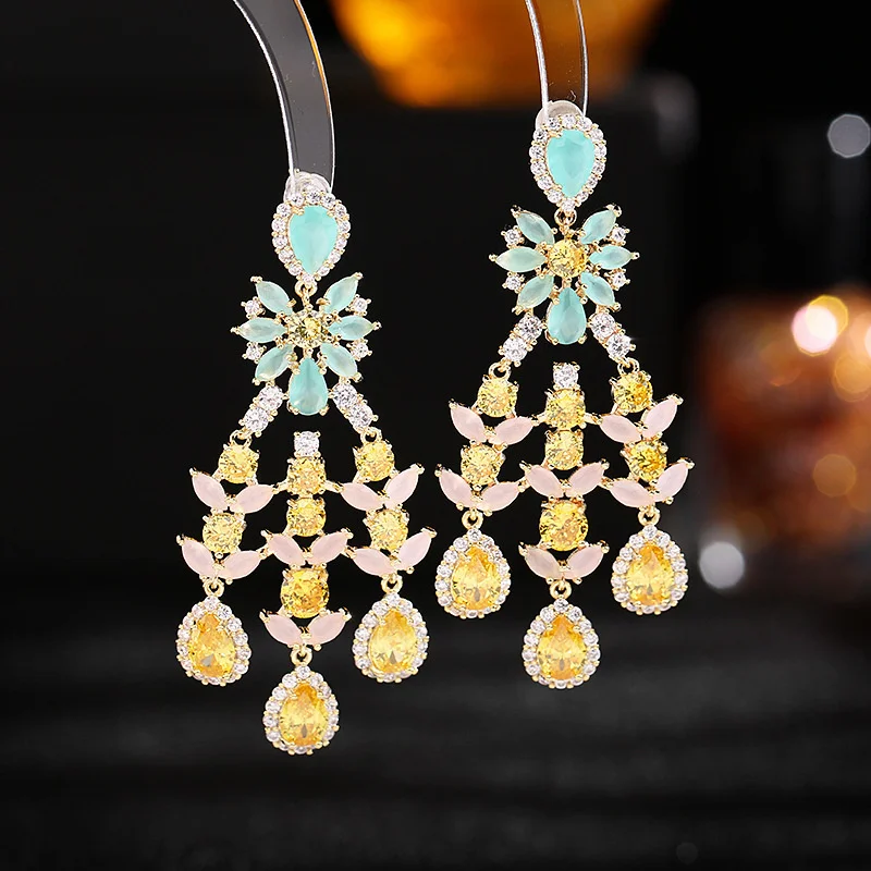 

Женские Висячие серьги с фианитами, Винтажные серьги-подвески с кристаллами, Ювелирное Украшение для невесты, подарочные аксессуары