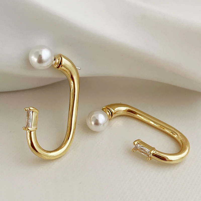 

Modern Jewelry Golden Dangle Earrings Popular Style Simply Design AAA Zircon Round Pearls Earrings For Women Gifts Dropshipping