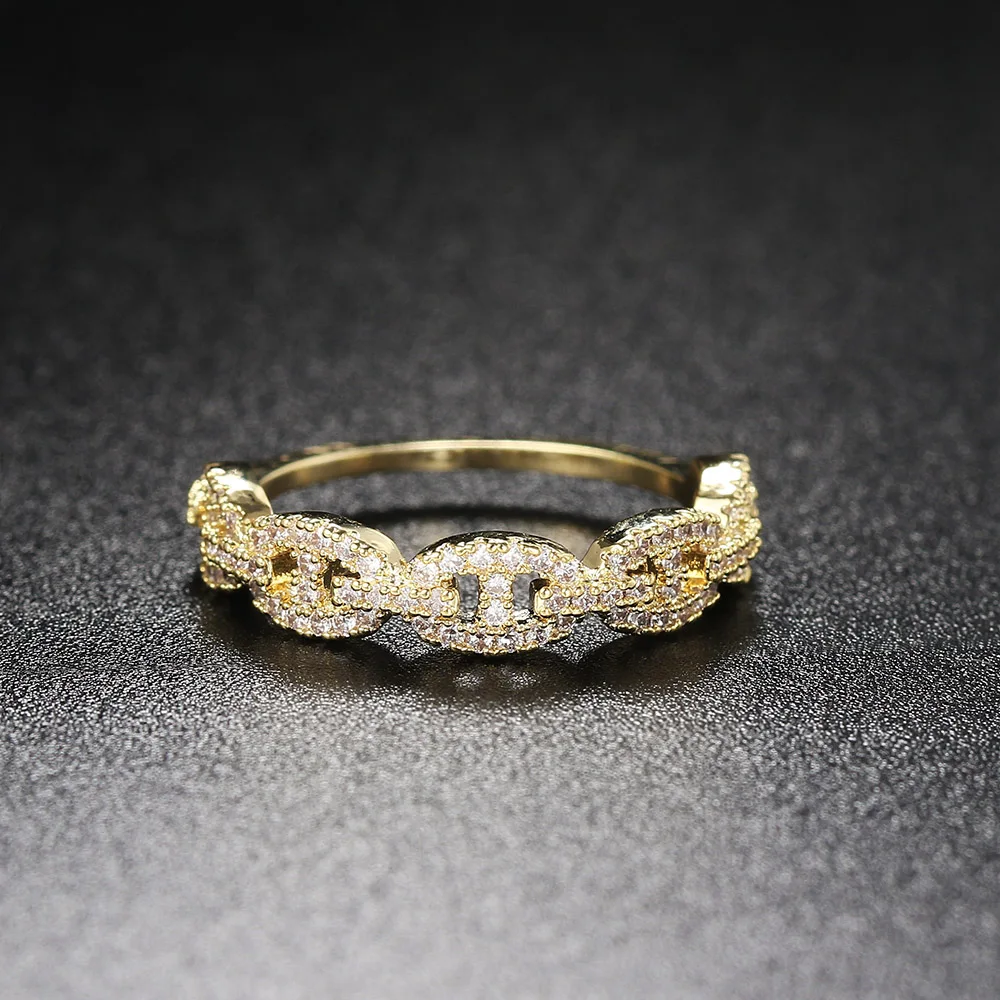 

Hip Hop Link Ring for Women Gold Color Micro-inlaid Zircon Stacking Rings Female Jewelry Fashion Punk Accessories Wholesale