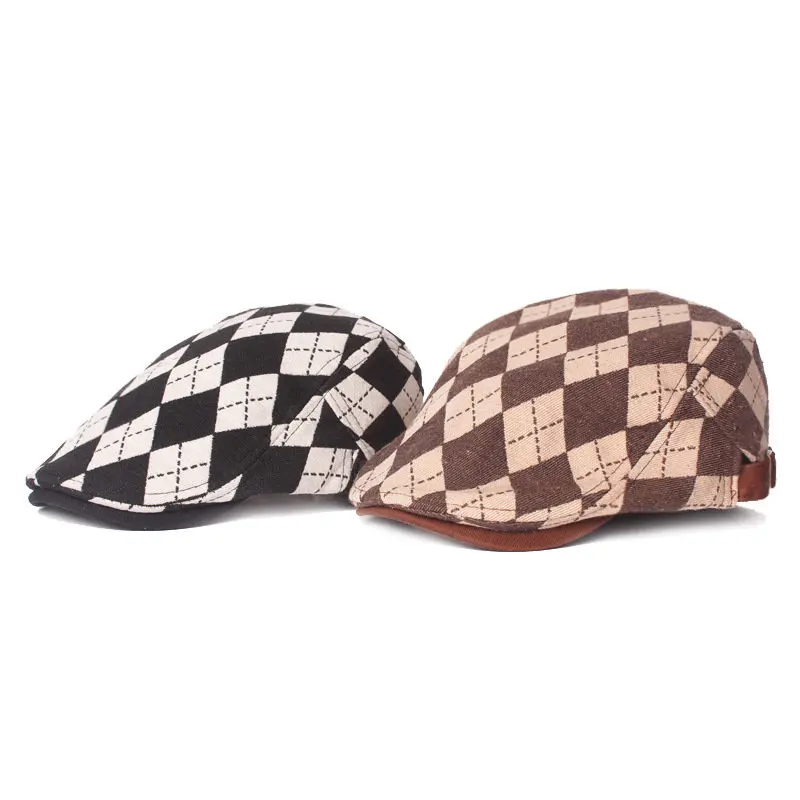 

LDSLYJR Spring Cotton Plaid Print Newsboy Caps Flat Peaked Cap Men and Women Painter Beret Hats 116