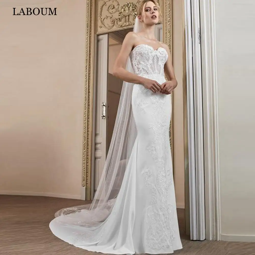 

LaBoum Luxury Sweetheart Mermaid Wedding Dresses Sleeveless Lace Appliques Bridal Gowns Satin Court Train Vestido De Novia 2023