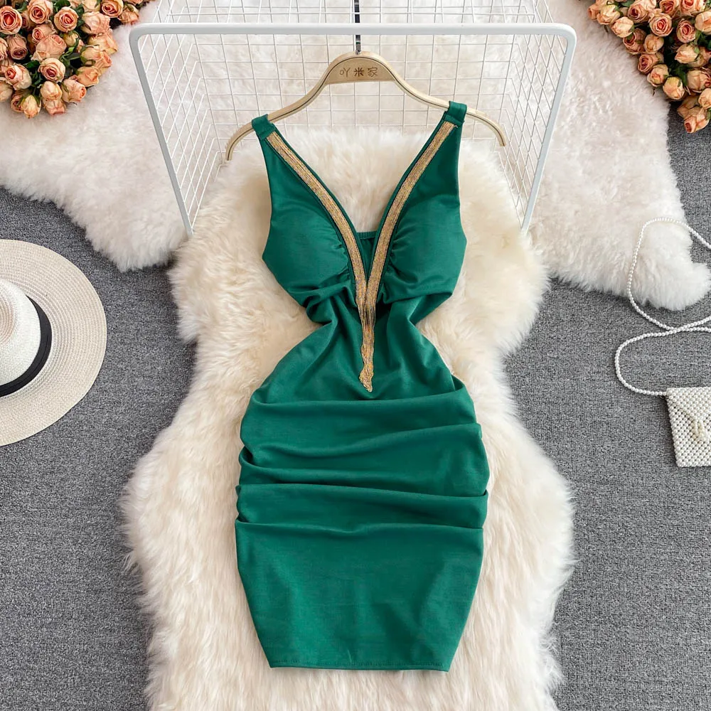 

Женское платье с завышенной талией, асимметричное облегающее короткое платье без рукавов с V-образным вырезом и низким разрезом, лето