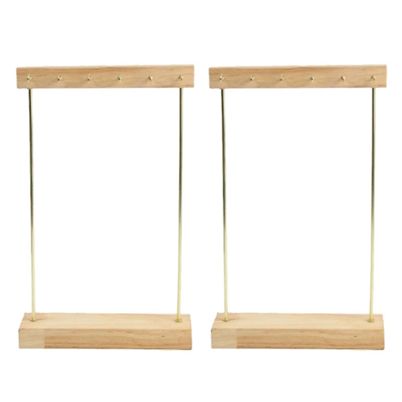 

2X Wooden Jewelry Organizer Holder Rack With Hooks Shelf Hanging Earrings Necklaces Bracelets Storage Accessories Light