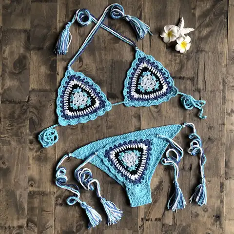 Summer Bikini Lingerie Sets Women Sexy Lingerie Bikini Set Crochet Swimsuit Bohemia Beach Swimwear Personalized Bathing Suit