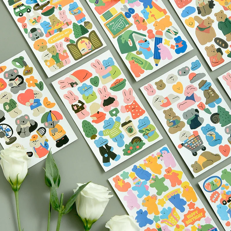

1 Sheets Animal Friends Series Stickers Decoration Scrapbooking Paper Creative Stationary School Supplies Kawaii Sticker