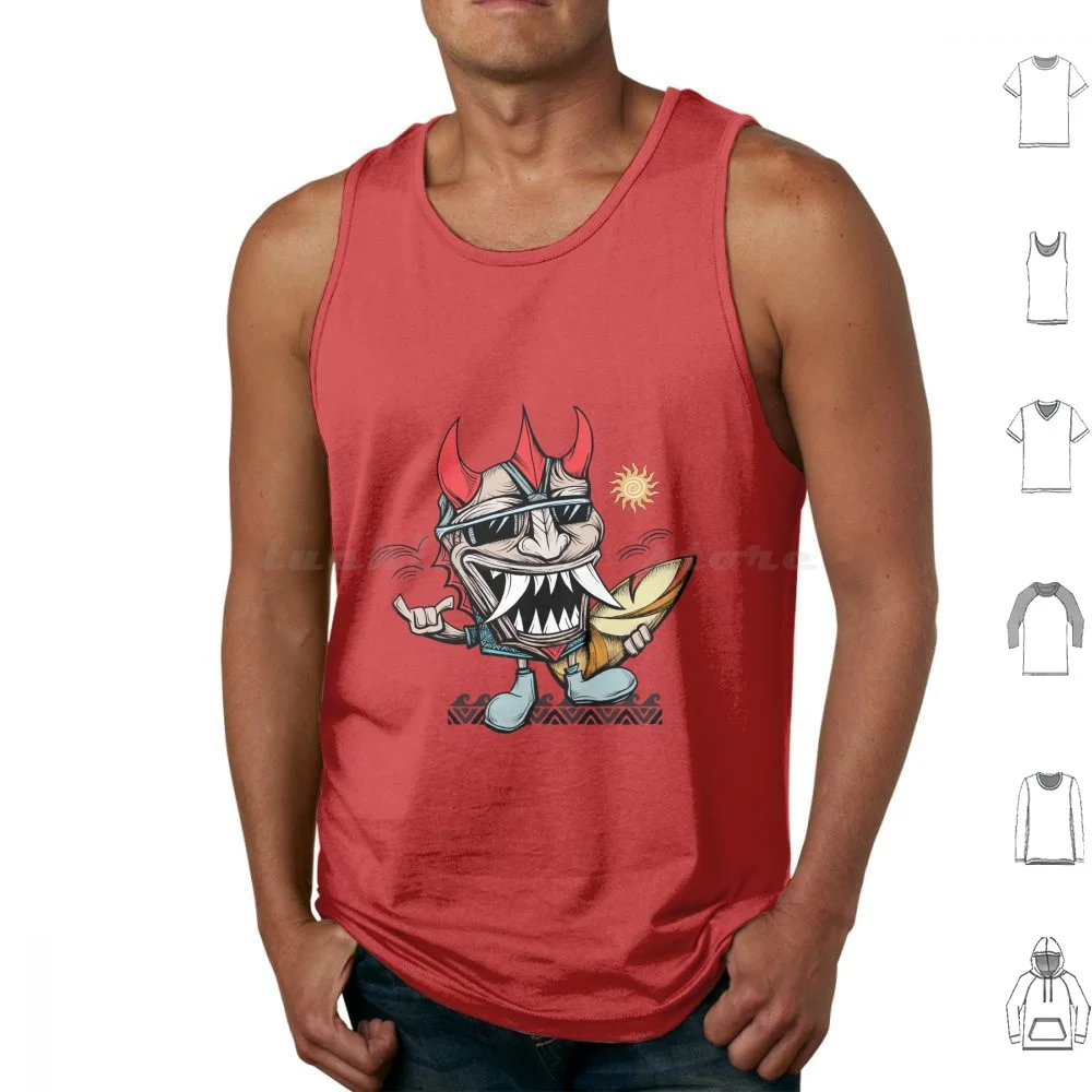 

Tiki Demon Surfer Tank Tops Vest Sleeveless Tiki Demon Oni Japanese Vacation Surf Surfer Devil Cartoon