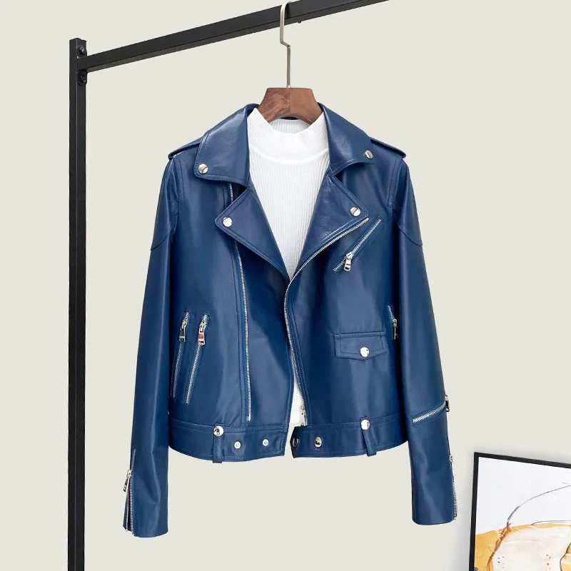 Genuine Leather Jacket Women Spring 2023 100% Motorcycle Sheepskin Coat Female Clothes 4xl Chaqueta Cuero Mujer PPH3827