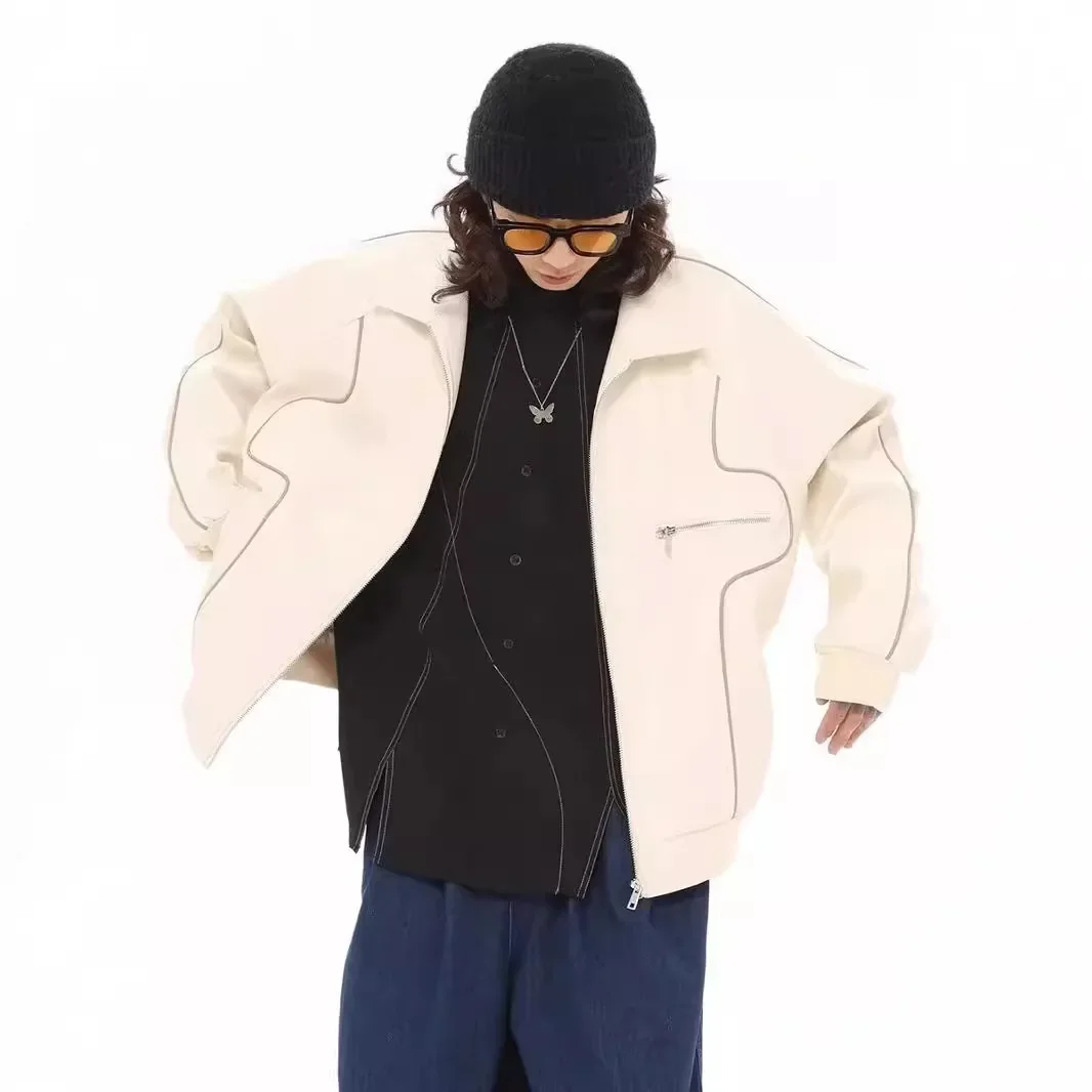 Винтажная мотоциклетная куртка для мужчин модная осень 2024 свободная из