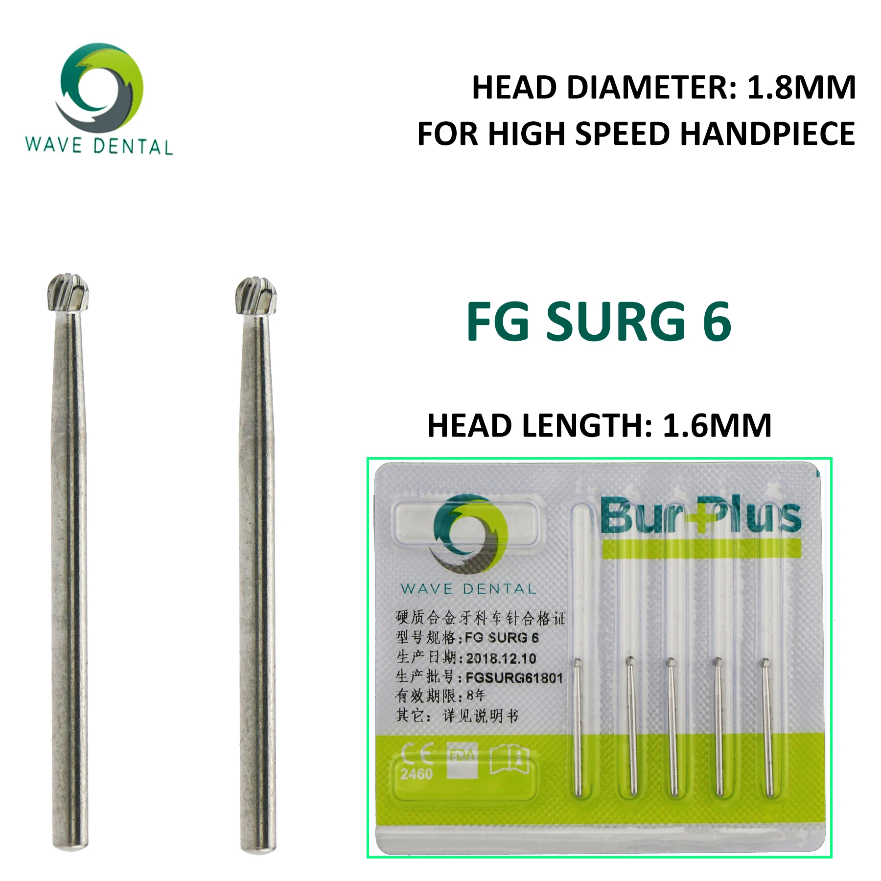 

FG SURG 6 Wave Dental Carbide Surgical length Round Bur Midwest Friction Grip