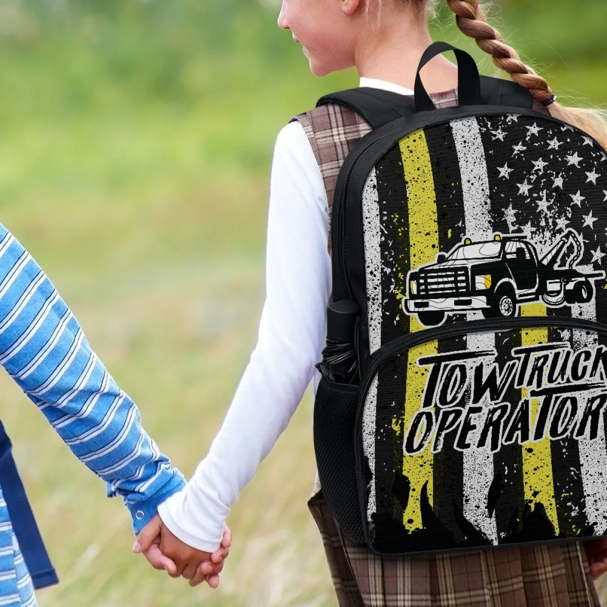 FORUDESIGNS Tow Truck Operator Print 17 Inch Adults Backpacks High Quality Storage Computer Bags Students Boys Patriotic Bookbag