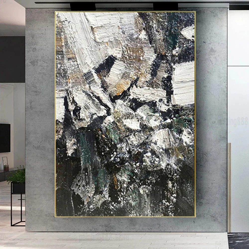 

Nordic Original Mural Modern Black White Thick Textured Abstract Oil Painting Wall Art Handmade Canvas Drawings Gift For Friend