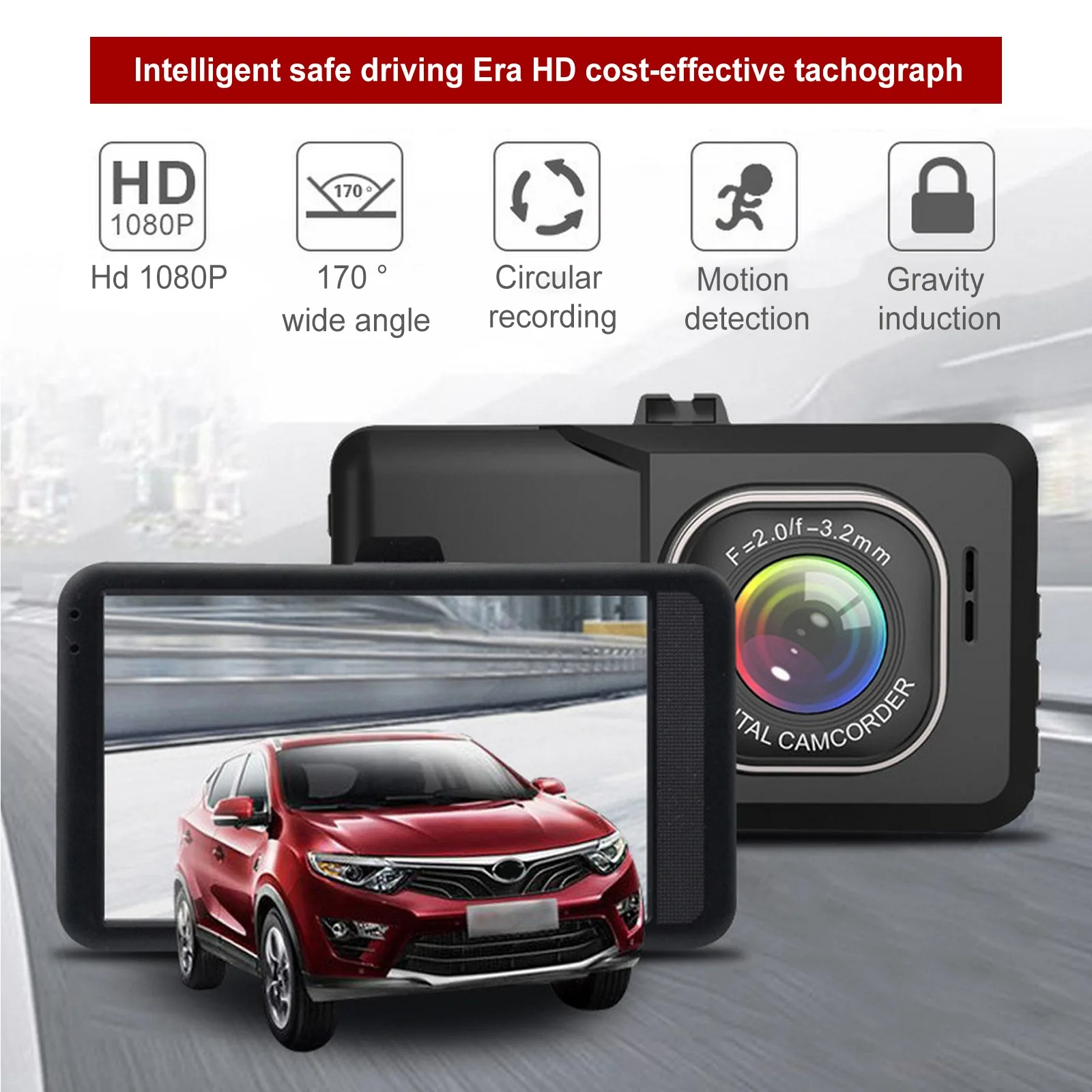 

Full HD 1080P Dash Cam Video Recorder Driving Register Car Front &Rear Wide Angle Night Vision Parking Monitoring DashCam 3Inch