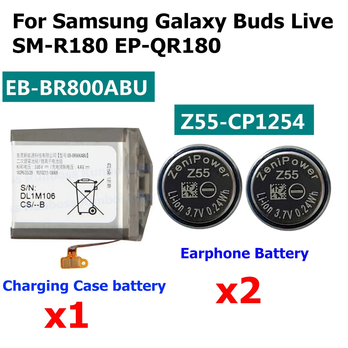 Аккумулятор EB-BR800ABU 472 мАч Z55 для Samsung Galaxy Buds Live EP-QR180 SM-R180 Gear S4 SM-R800 R805 R805W R805U R805N R805F 46