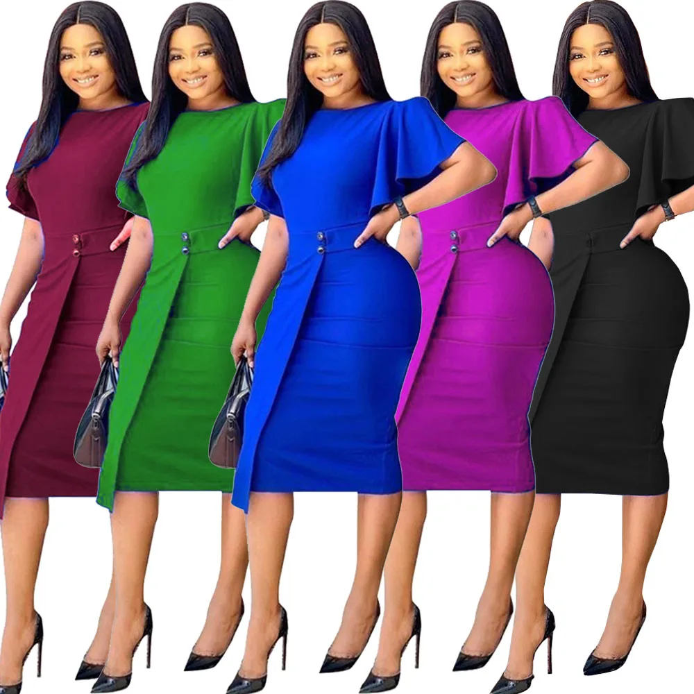 Midi Dress Vestidos Slit Robe