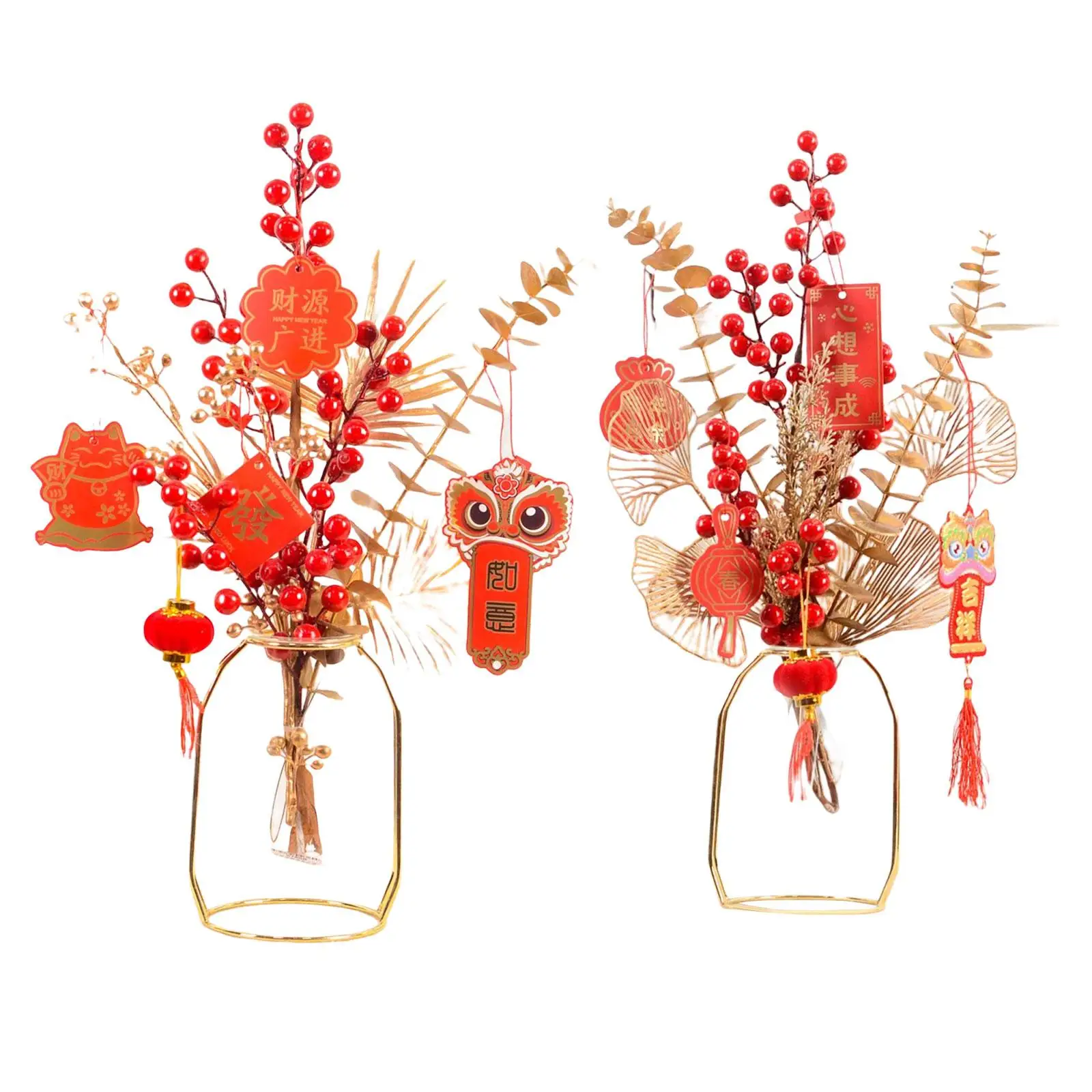 

Chinese New Year Decorations Artificial Red Berries Bouquet Spring Festival Art Crafts Adornment for Living Room Indoor Decor