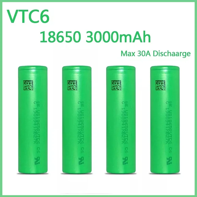 

Original 3.7v 18650 VTC6 3000mah Lithium Rechargeable Battery US18650VTC6 30A Discharge for Flashlight Toys