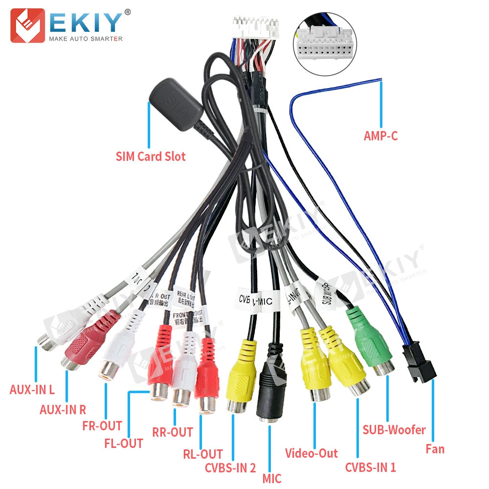 

EKIY Android Radio Car Accessories RCA Output Wire Aux-in Subwoofer Microphone Adapter 20Pin Universal Cable for EKIY Android