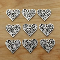 50pcslot tibetan silver hollow heart charms pendants for diy necklace earring jewellery making findings accessories