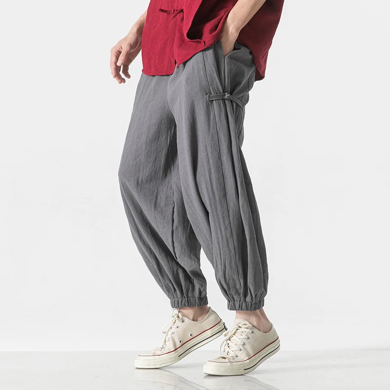 

Summer New Cotton Hemp China-chic Harem Pants Men Loose Plus Size Hip Hop Casual Pants Male Street Solid Color Trousers