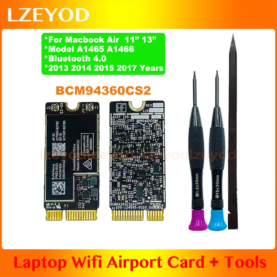 

BCM94360CS2 Bluetooth 4.0 Wifi Airport Card For Macbook Air 11" 13" A1465 A1466 Wifi Card with Tools 2013 2014 2015 2017 Years