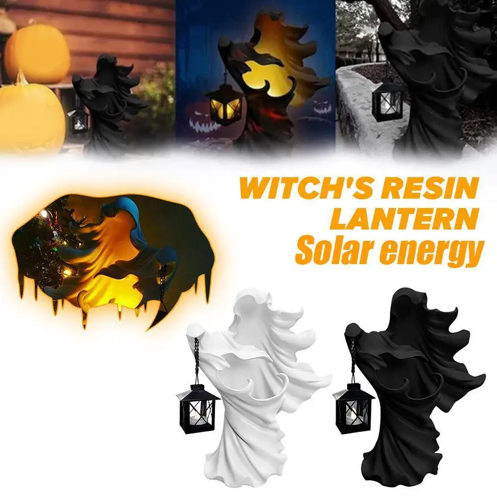 

The Ghost Looking for Light New Hell Messenger Witch with Lantern Realistic Resin Ghost Sculpture for Halloween Scary Decoration