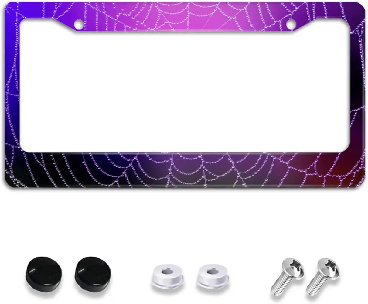 

Spider Web Dew Drops License Plate Frame for Women Stainless Steel License Plate Cover Front Plates Frames Car Tag Holder Car