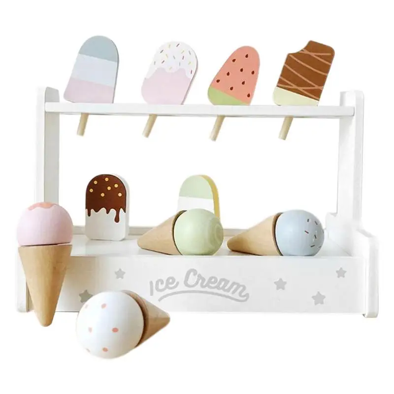 

Wooden Ice Cream Toy Pretend Play Simulation Montessori Ice-cream Cone Kitchen Food Toys Preschool Educational For Kids Gifts