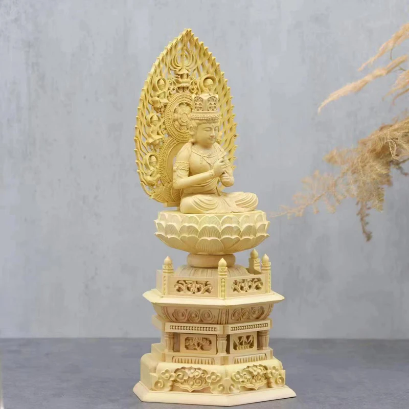 Фото Деревянная резная статуя Huangyang, домашняя офисная статуя Будды Fengshui, статуя сидящего лотоса, Декоративная скульптура, 1 шт. №3