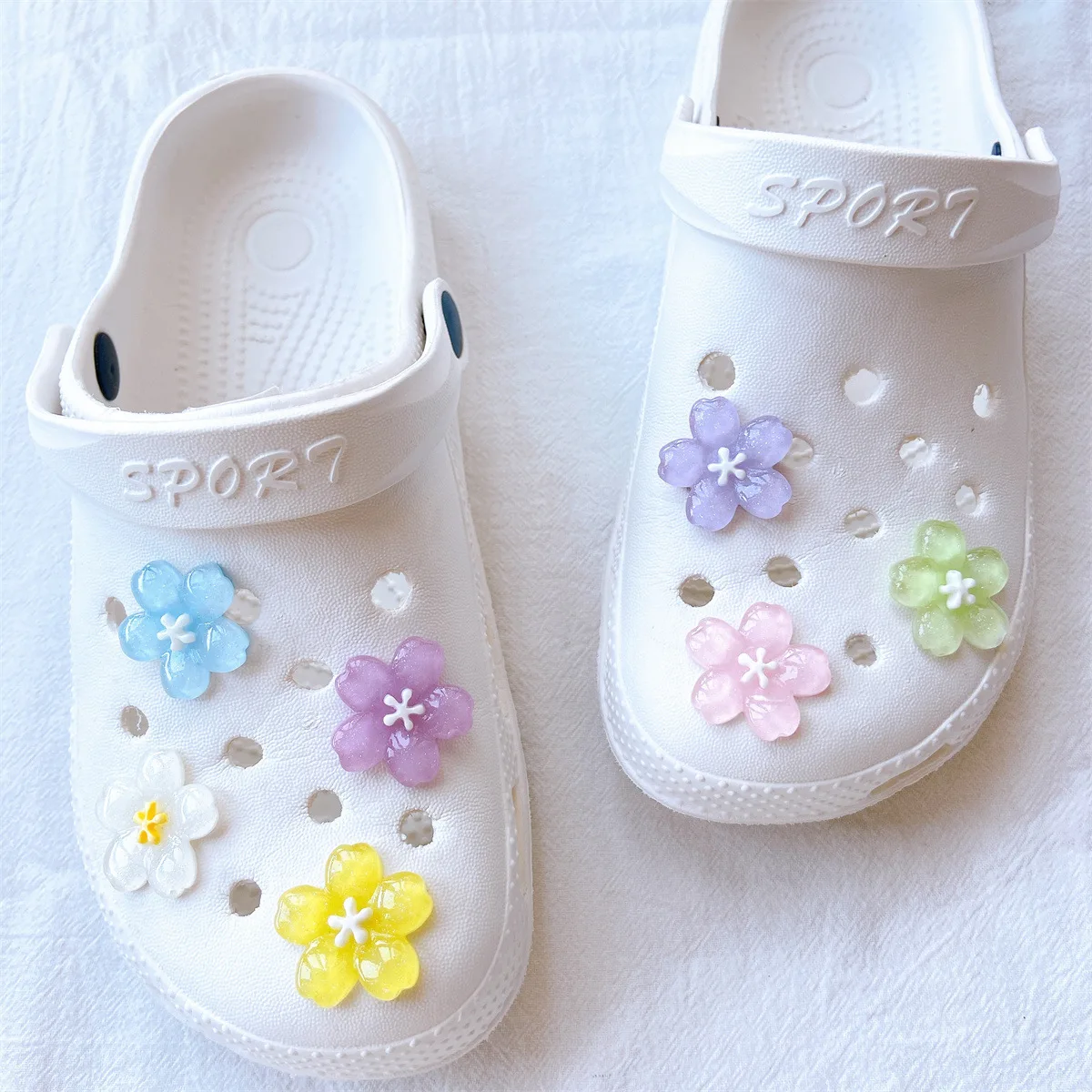 

New style colorful chain DIY Resin flower Shoes Accesories Croc Charms for Shoe Decorations shoe Buckle fit grils gift