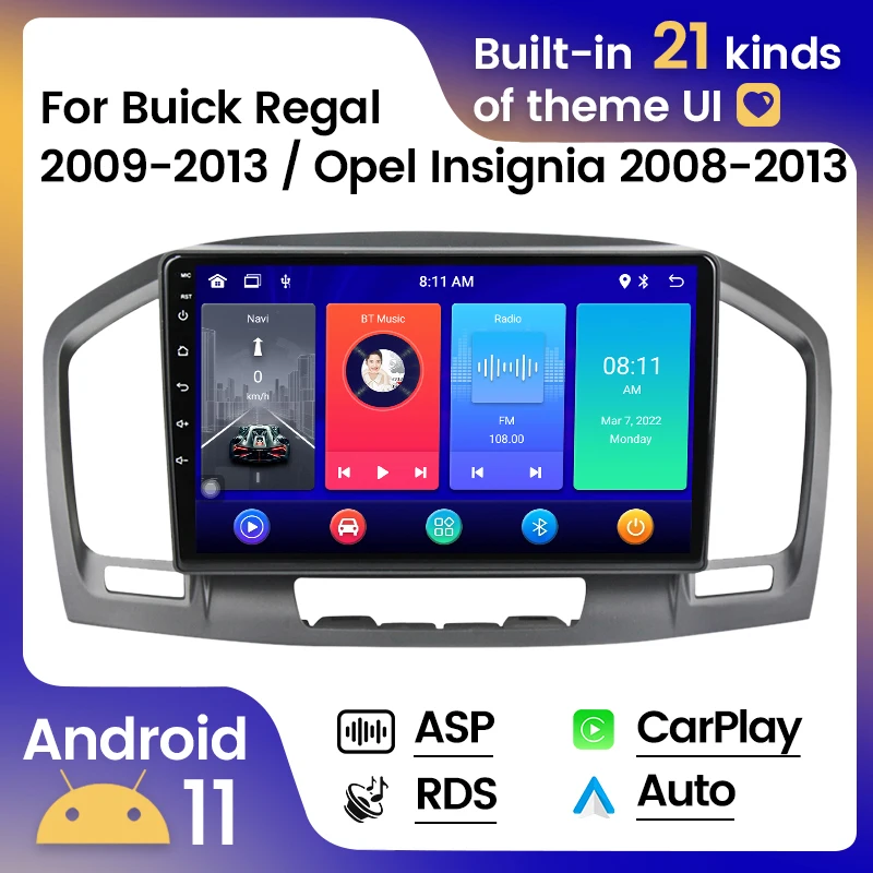 

8G 128G 2DIN Android 11 Car Radio For Buick Regal 2009-2013 Opel Insignia 2008-2013 Multimedia Player Carplay+Auto WIFI RDS ASP