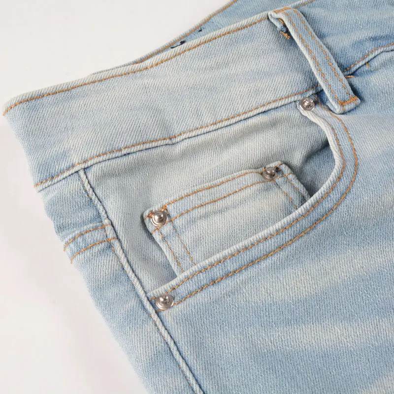 Fashion Designer Men Jeans Retro Light Blue Stretch Slim Fit Ripped Jeans Men Patched Hip Hop Brand Pants Hombre Punk Trousers