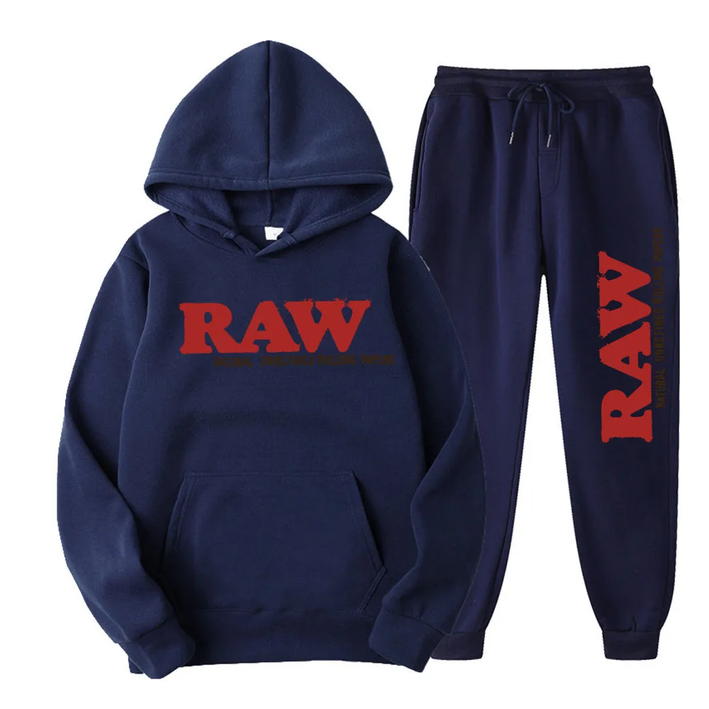 2023 Men's Set RAW Hat Running Hoodie Sweatpants Men's Set 2PK Autumn Winter Casual Woolen Sportswear