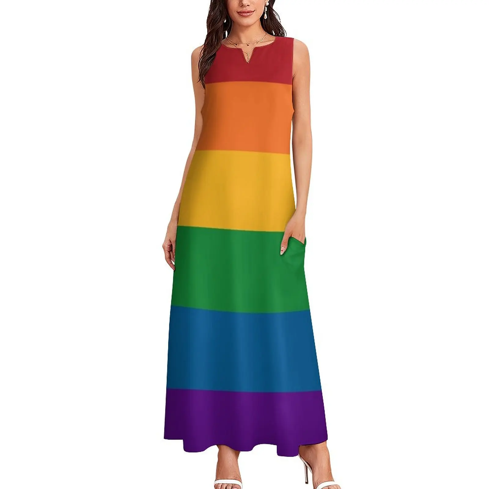 Бесшовное повторяющееся ЛГБТК гордость с радужным флагом длинное платье пляжная