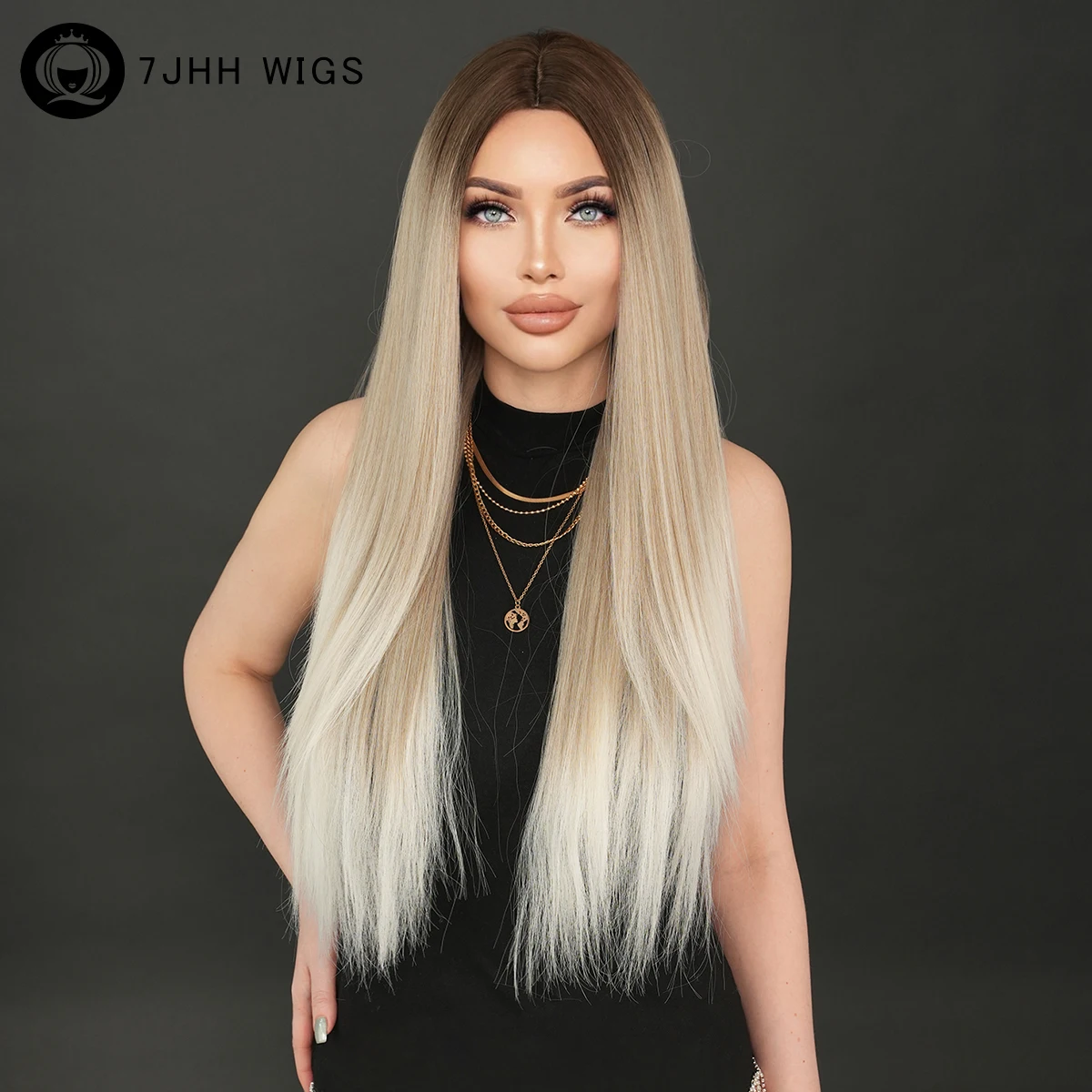 Длинный прямой светлый парик с эффектом омбре 7JHH для женщин