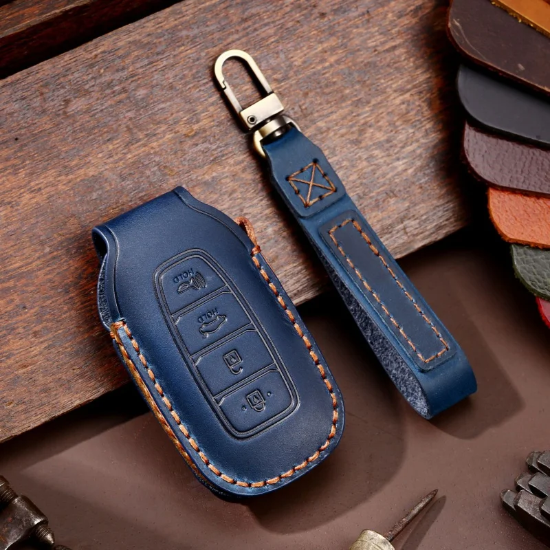 

For Leather Car Key Case Cover Fob Protect for Hyundai Fista I30 I35 I40 Kona Elantra Solaris Grandeur Accent Santa Fe Holder