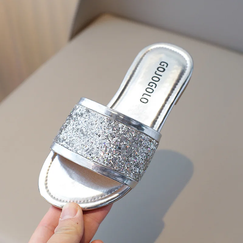 Сандалии на мягкой подошве для девочек с кристаллами летние детские тапочки