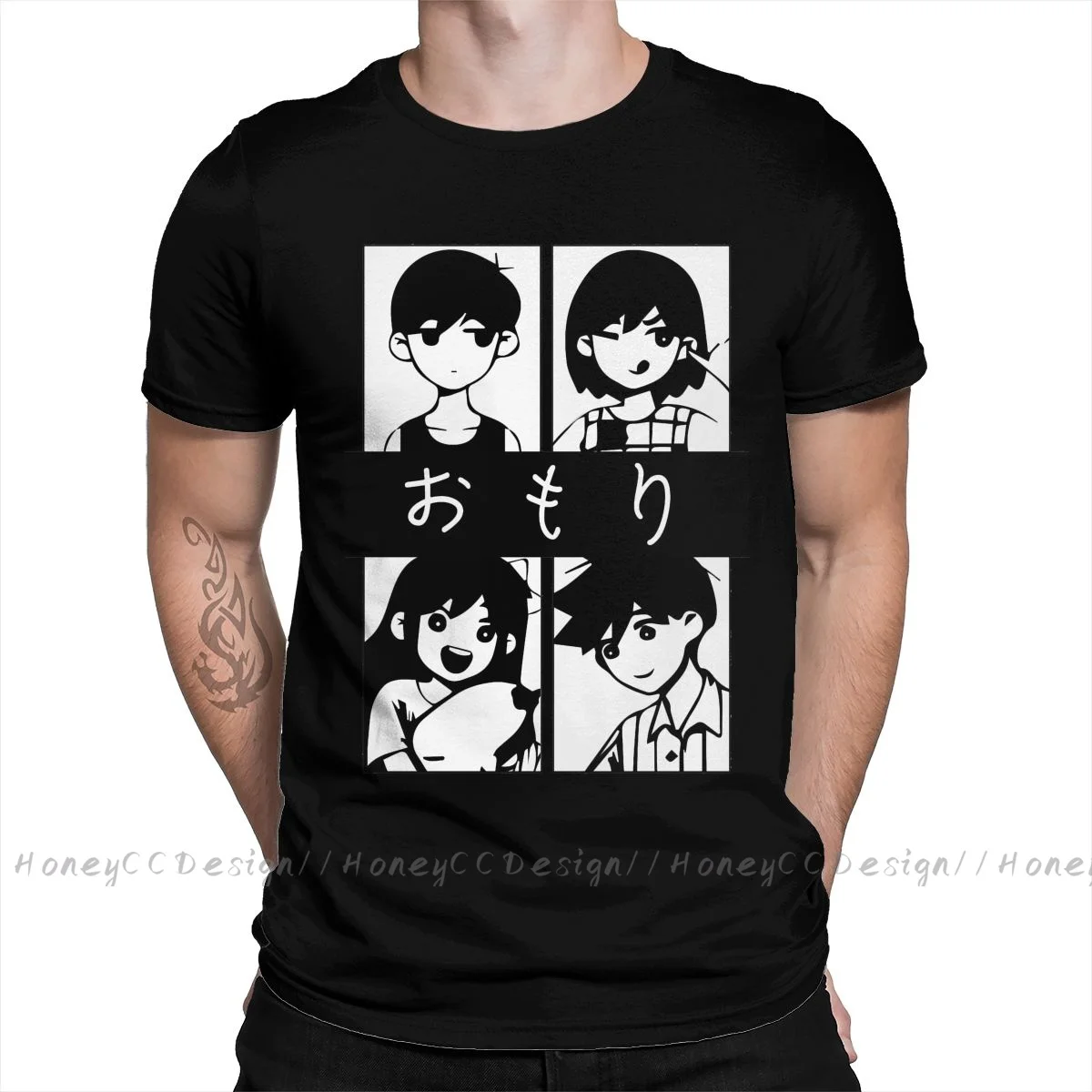 High Quality Men Omori Psychological horror RPG Black T-Shirt Omori, Kel, Aubrey Und Hero Pure Cotton Shirt Tees Harajuku TShirt