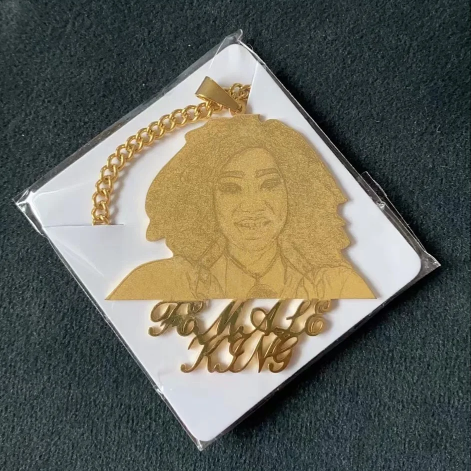 Custom Photo Name Necklace Personalized Pendant Stainless Steel Gold Engraved Cartoon Necklace Nameplate Fashion Women Jewelry